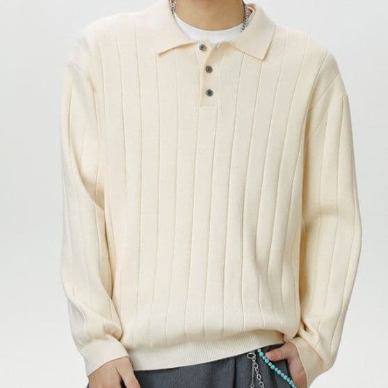 50代メンズファッション　 リブ編みポロ襟【ニットセーター】　全3色
