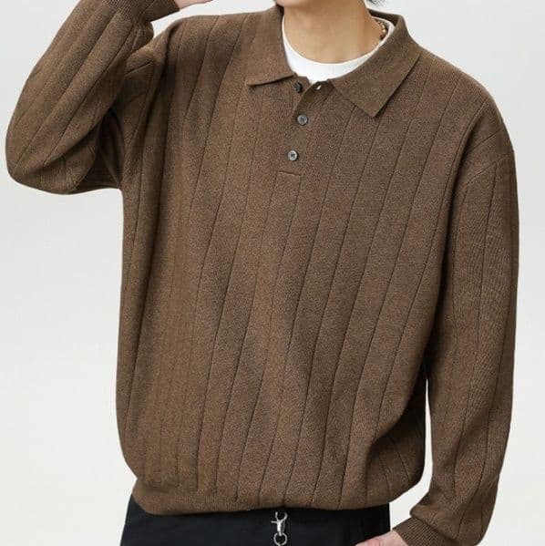 50代メンズファッション　 リブ編みポロ襟【ニットセーター】　全3色