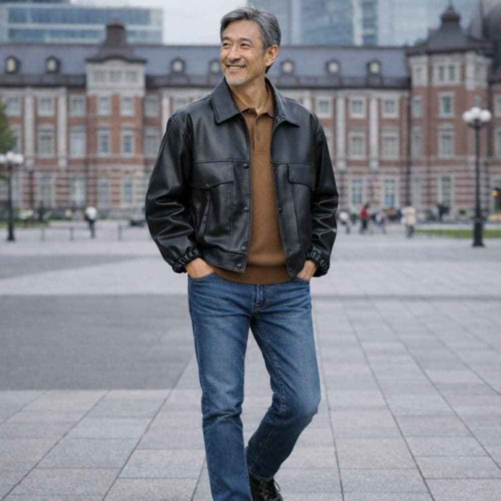 50代メンズファッション ショート丈 【PU革ジャン 】
