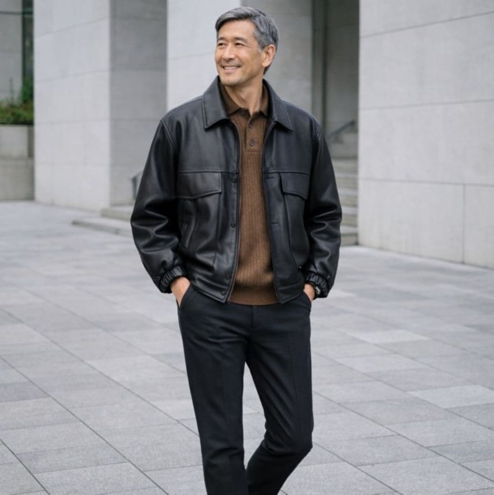 50代メンズファッション　 リブ編みポロ襟【ニットセーター】　全3色