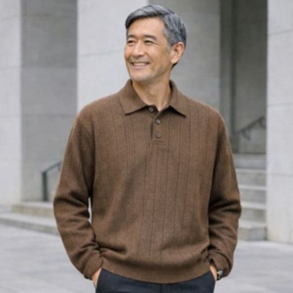 50代メンズファッション　 リブ編みポロ襟【ニットセーター】　全3色