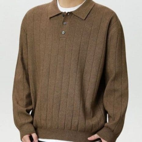 50代メンズファッション　 リブ編みポロ襟【ニットセーター】　全3色