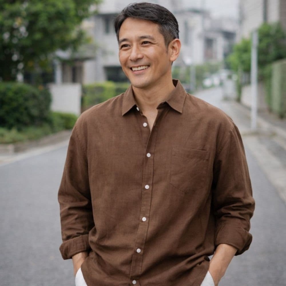 50代メンズファッション 　リラックス【麻混長袖シャツ】5カラー