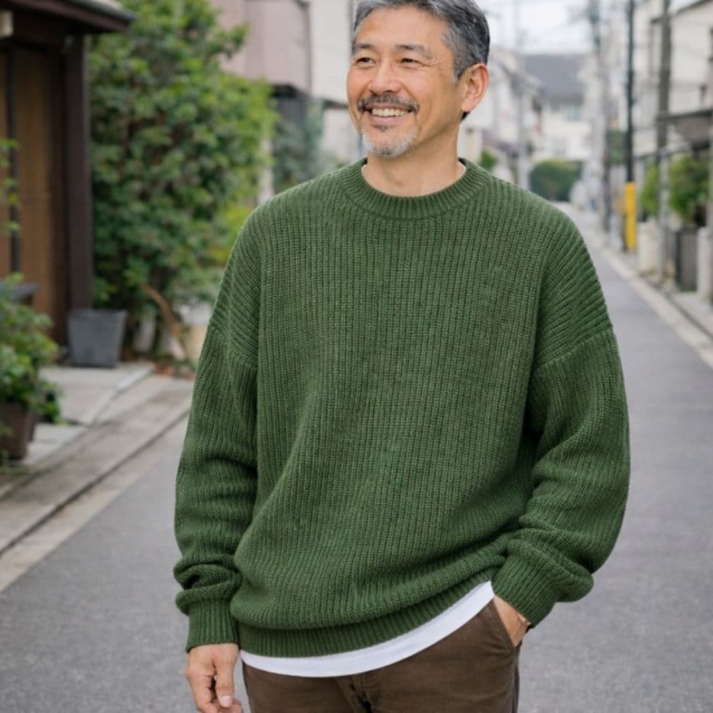 50代メンズファッション ゆったりシルエット【太編みクルーネックニット】大きめサイズ