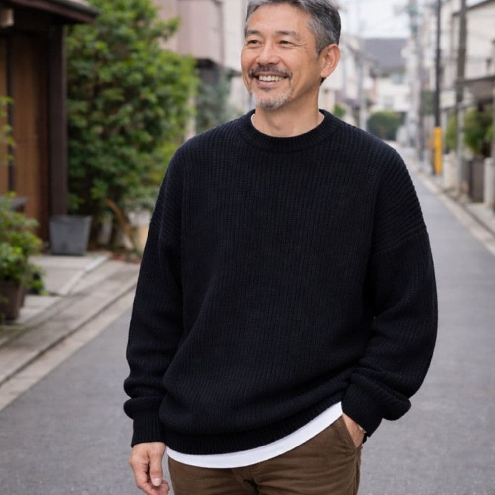 50代メンズファッション ゆったりシルエット【太編みクルーネックニット】大きめサイズ