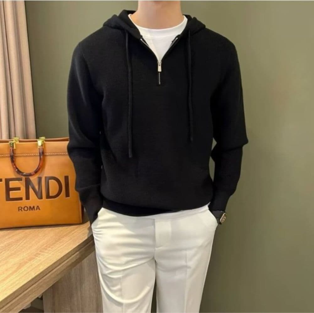 50代メンズファッション トップス 【ハーフジップ リブニット パーカー】