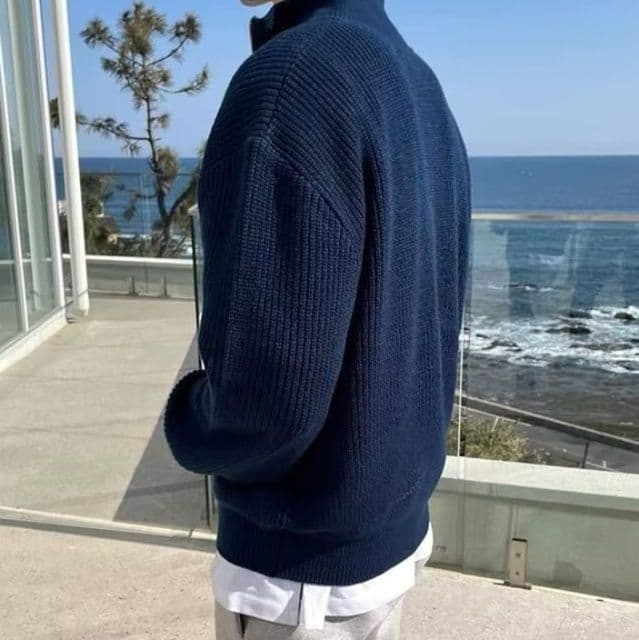 50代メンズファッション 【ハーフジップあぜ編みニットセーター】