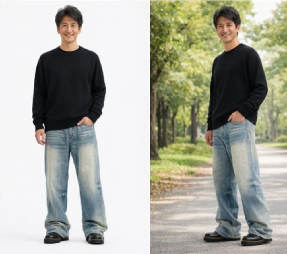 50代メンズファッション 【ビンテージ風色落ち加工デニム・ワイドジーンズ】