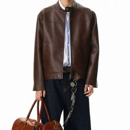 50代メンズファッション　大人の街着【PU革ジャン・ブラウン】