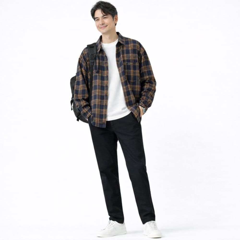 50代メンズファッション アウター ゆったりシルエット【チェック柄シャツ】