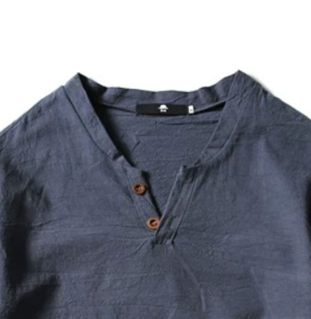 50代メンズファッション 麻混素材【ヘンリーネックTシャツ】