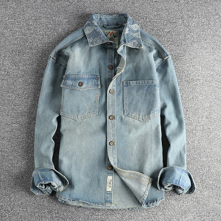 50代メンズファッション アウター　ゆったりシルエット刺しゅう 【デニムジャケット】