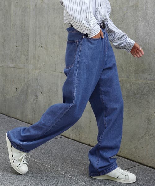 50代メンズファッション パンツ/ズボン ゆったりデニムワイドパンツ