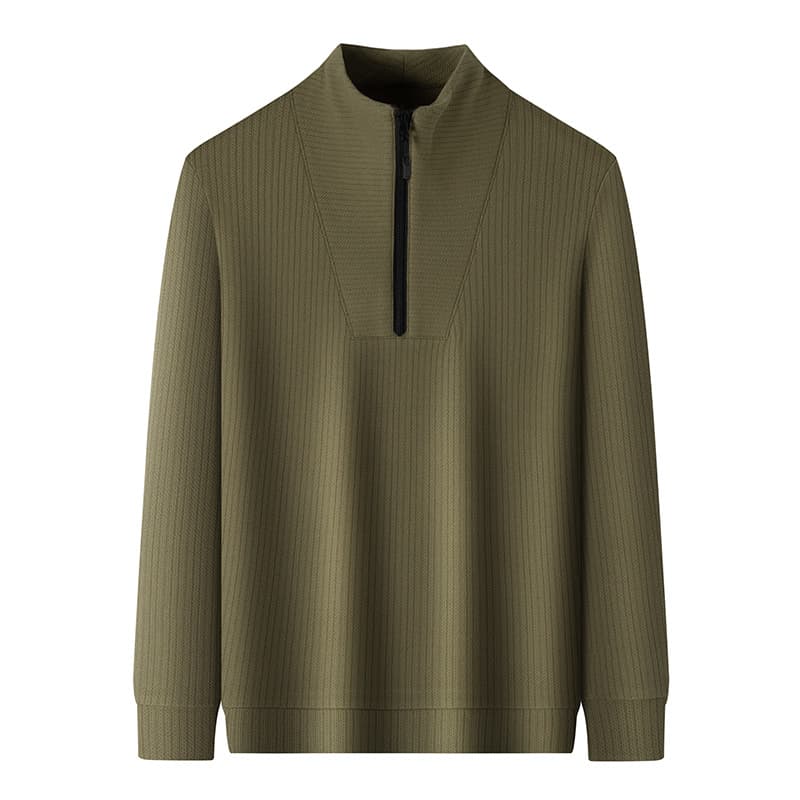 50代メンズファッション　インナートップスに上質リブ編み 【ハーフジップシャツ】4カラー　