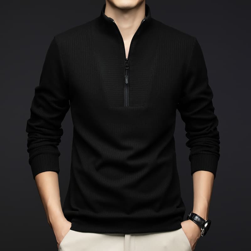 50代メンズファッション　インナートップスに上質リブ編み 【ハーフジップシャツ】4カラー　