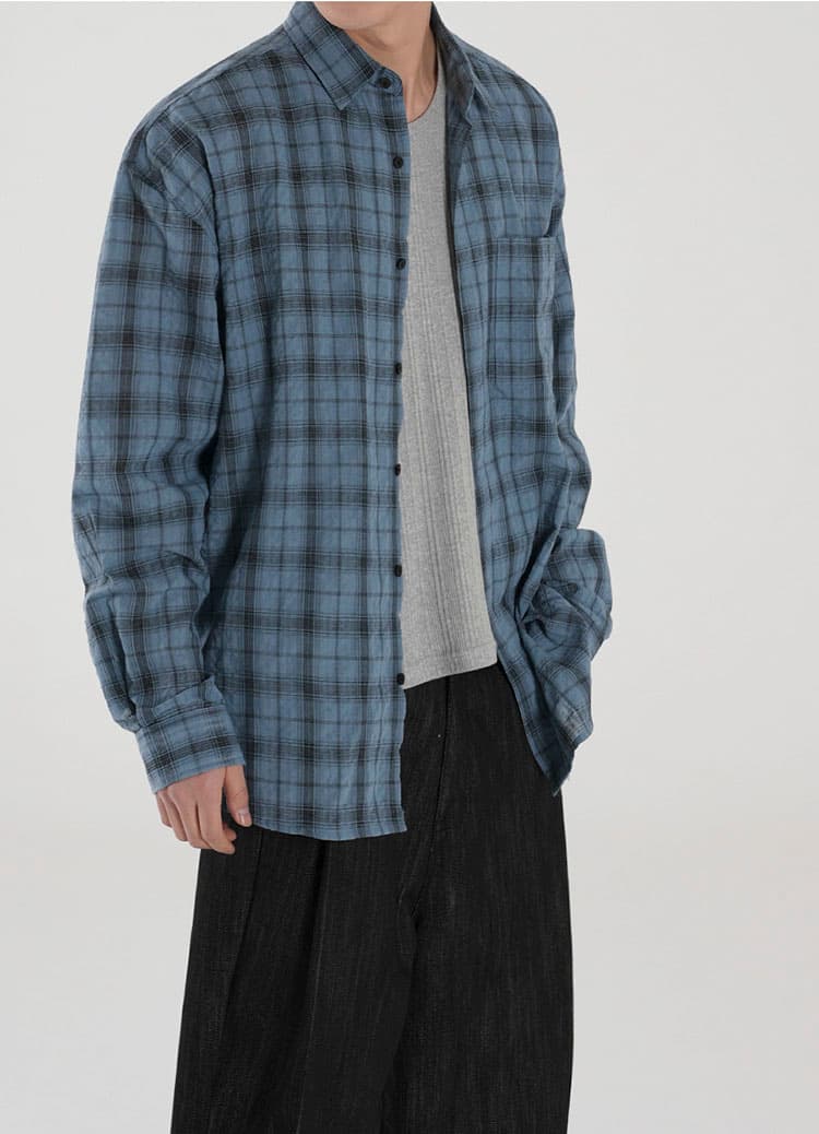 50代メンズファッション 大人の【チェック柄 綿・長袖シャツ】