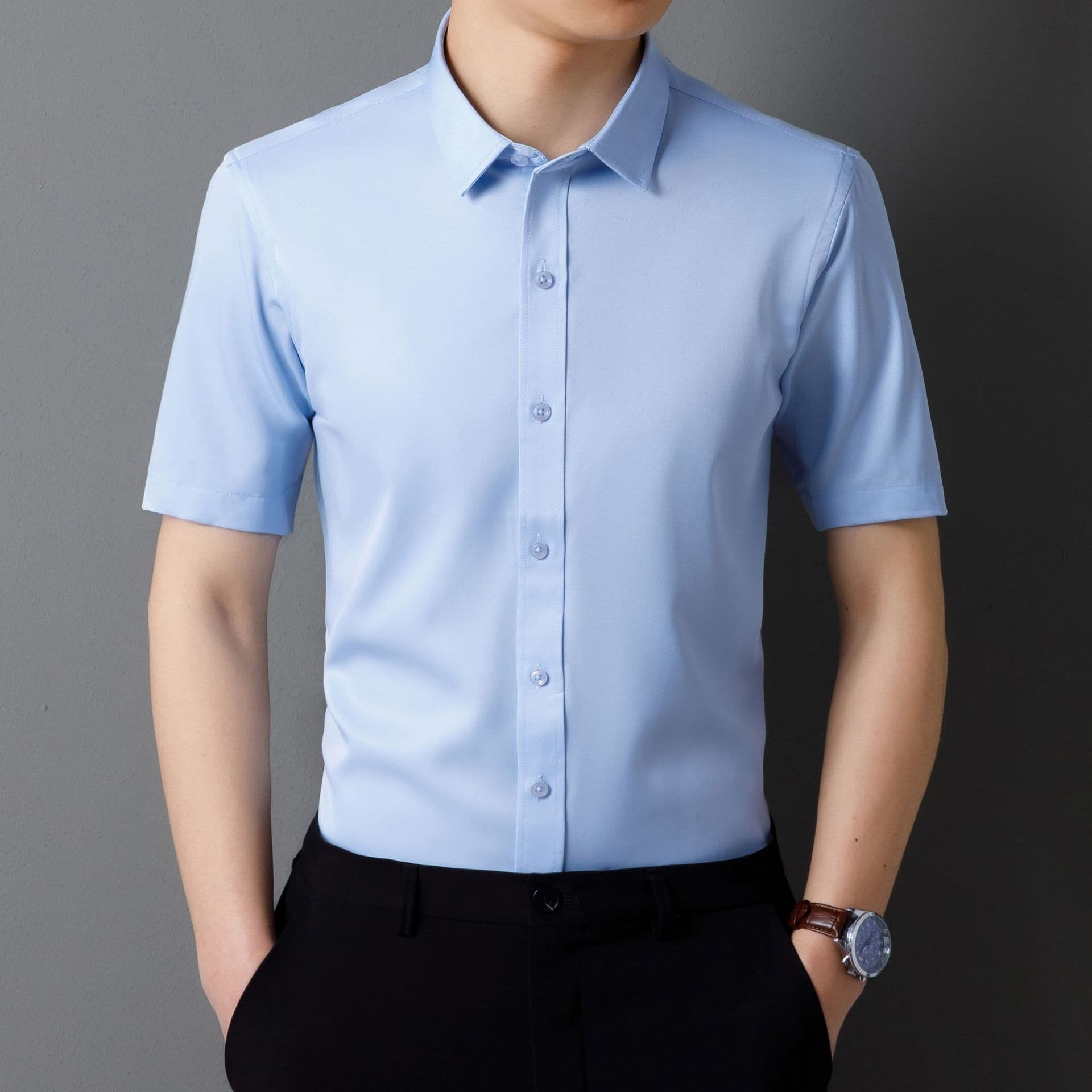 50代メンズファッション トップス 上質シルク混【スリムフィットドレスシャツ】4カラー