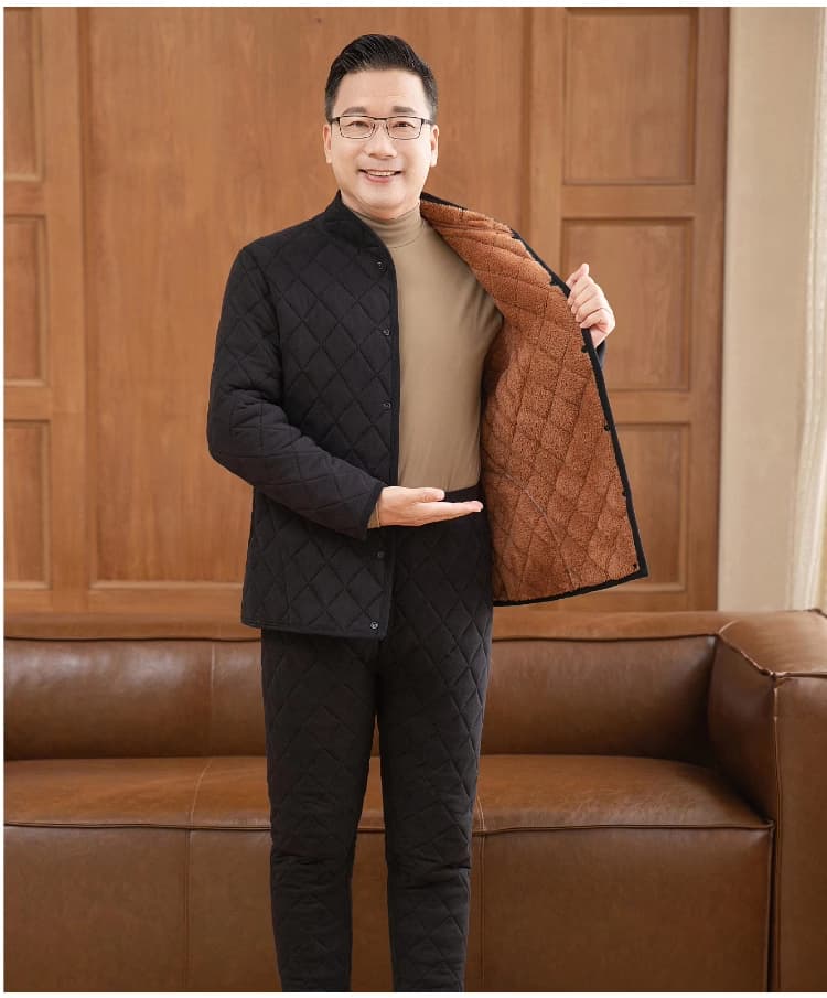 50代メンズファッション アウター キルティング中綿スタンドジャケット上下セット