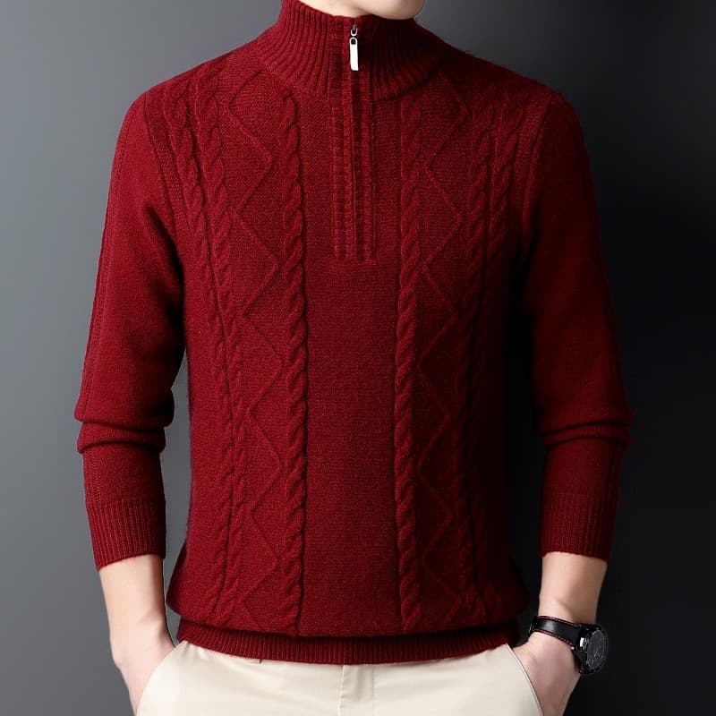 50代メンズファッション トップス ハイネック 【リブ編み ケーブル柄セーター】