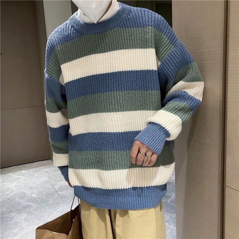 50代メンズファッション トップス 　【ボーダーニットセーター】