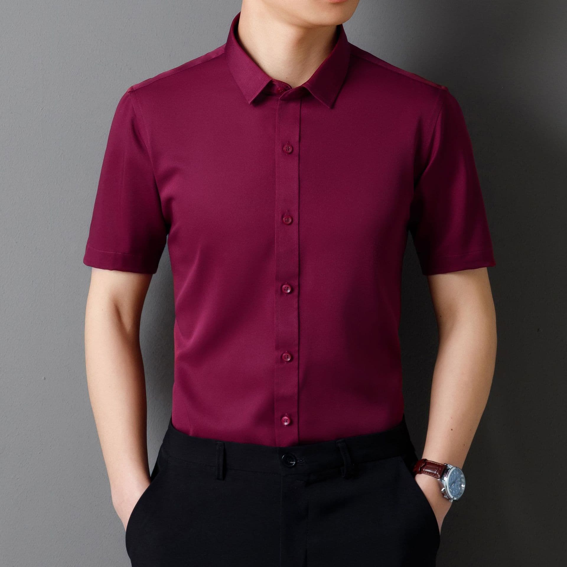 50代メンズファッション トップス 上質シルク混【スリムフィットドレスシャツ】4カラー