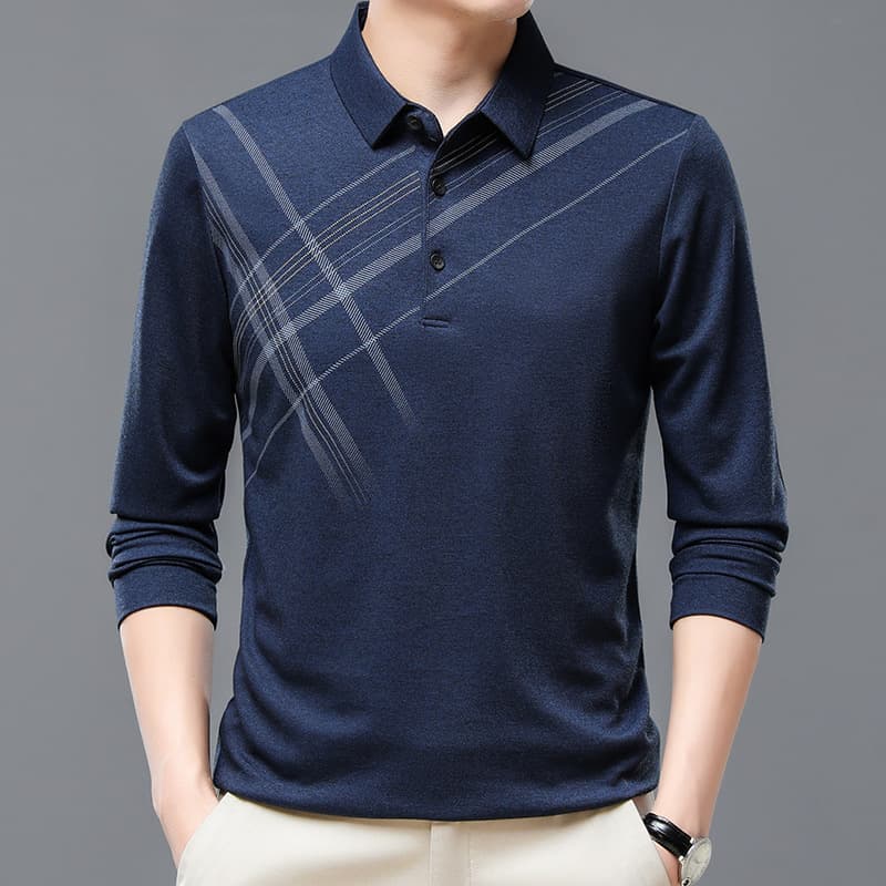50代メンズファッション トップス 斜め柄入り【ニットポロシャツ】