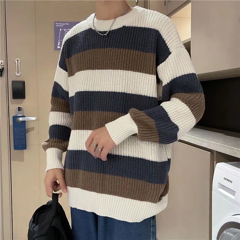 50代メンズファッション トップス 　【ボーダーニットセーター】