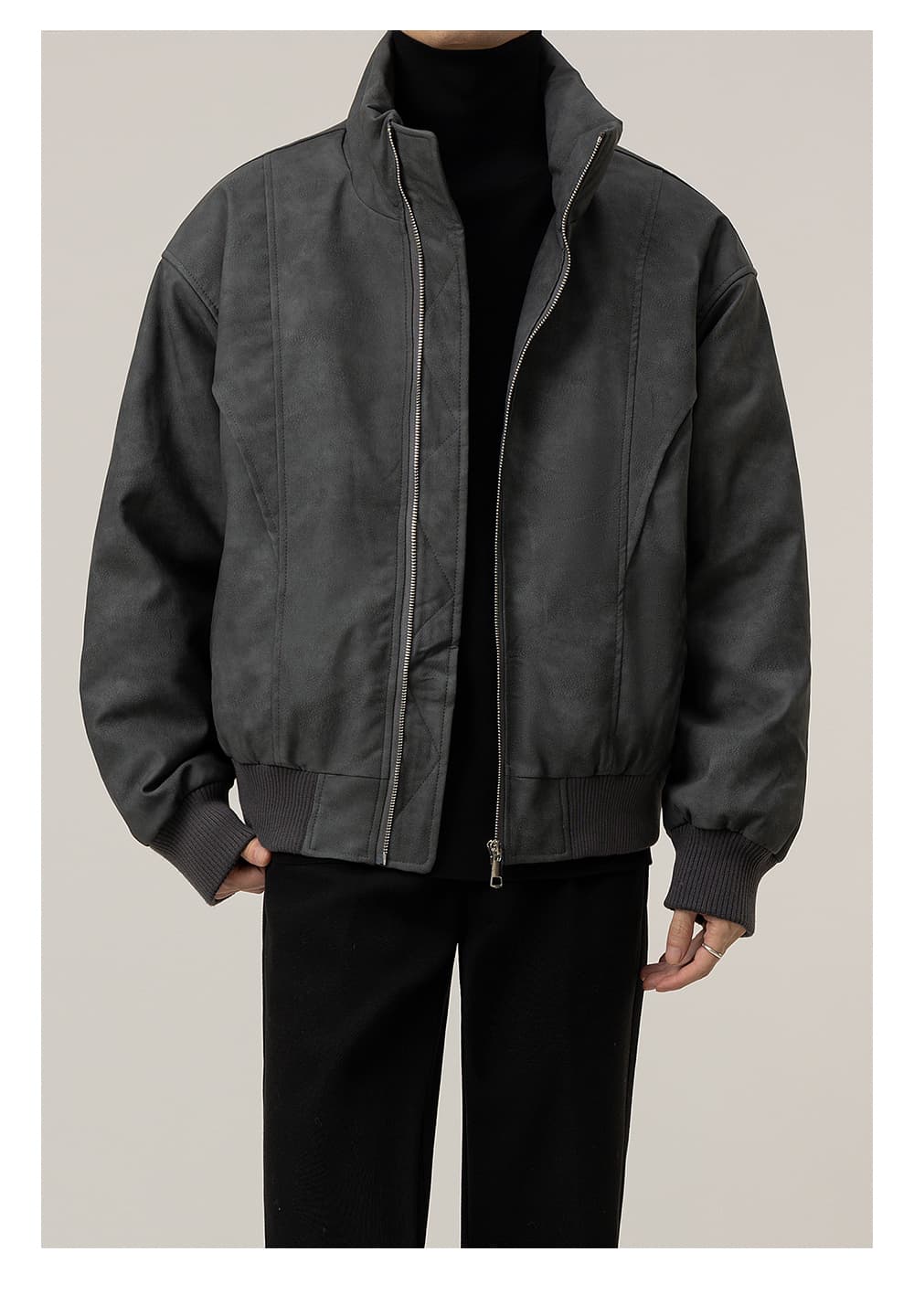 50代メンズファッション アウター スエード調 バルカラーブルゾン