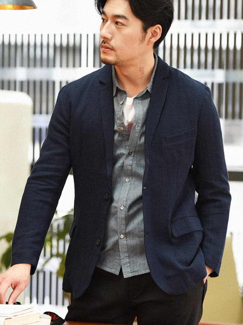 50代メンズファッション  シンプル リネン混【テーラードジャケット】在庫少し
