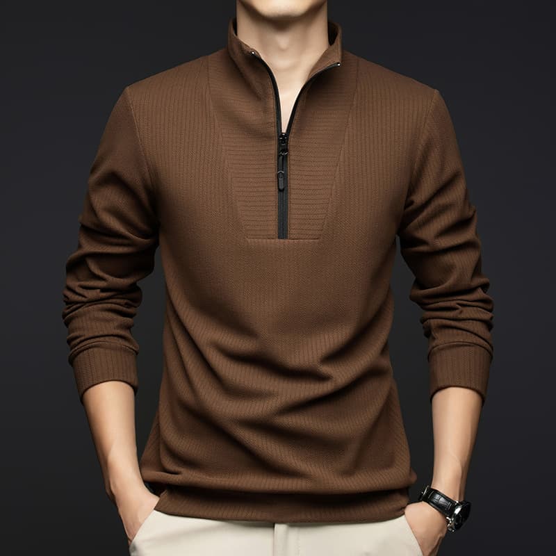 50代メンズファッション　インナートップスに上質リブ編み 【ハーフジップシャツ】4カラー　