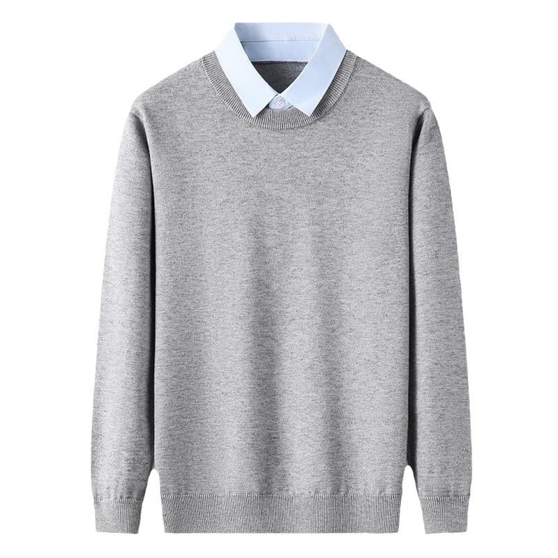 50代メンズファッション  クルーネックレイヤード【長袖ニット】