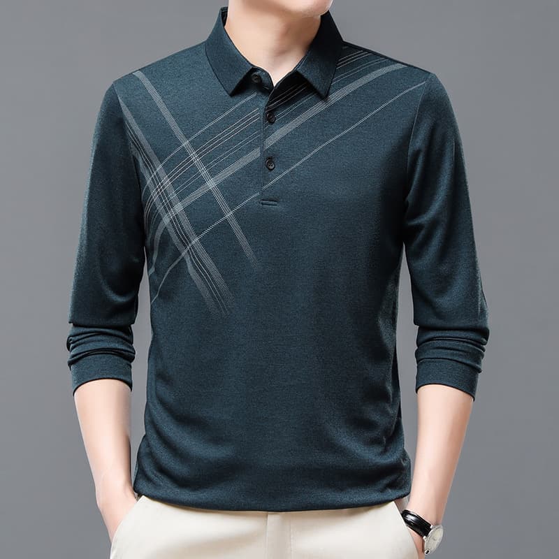50代メンズファッション トップス 斜め柄入り【ニットポロシャツ】