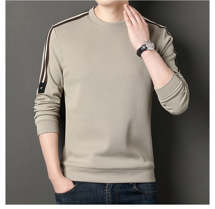 50代メンズファッション トップス ラインデザイン 【リブ編み長袖カットソー】