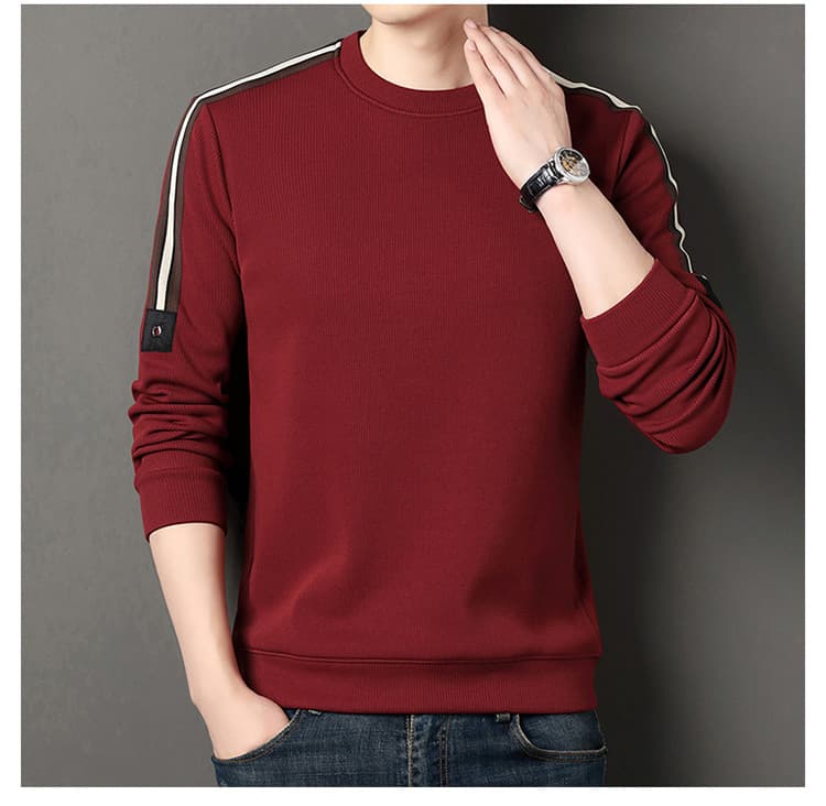 50代メンズファッション トップス ラインデザイン 【リブ編み長袖カットソー】