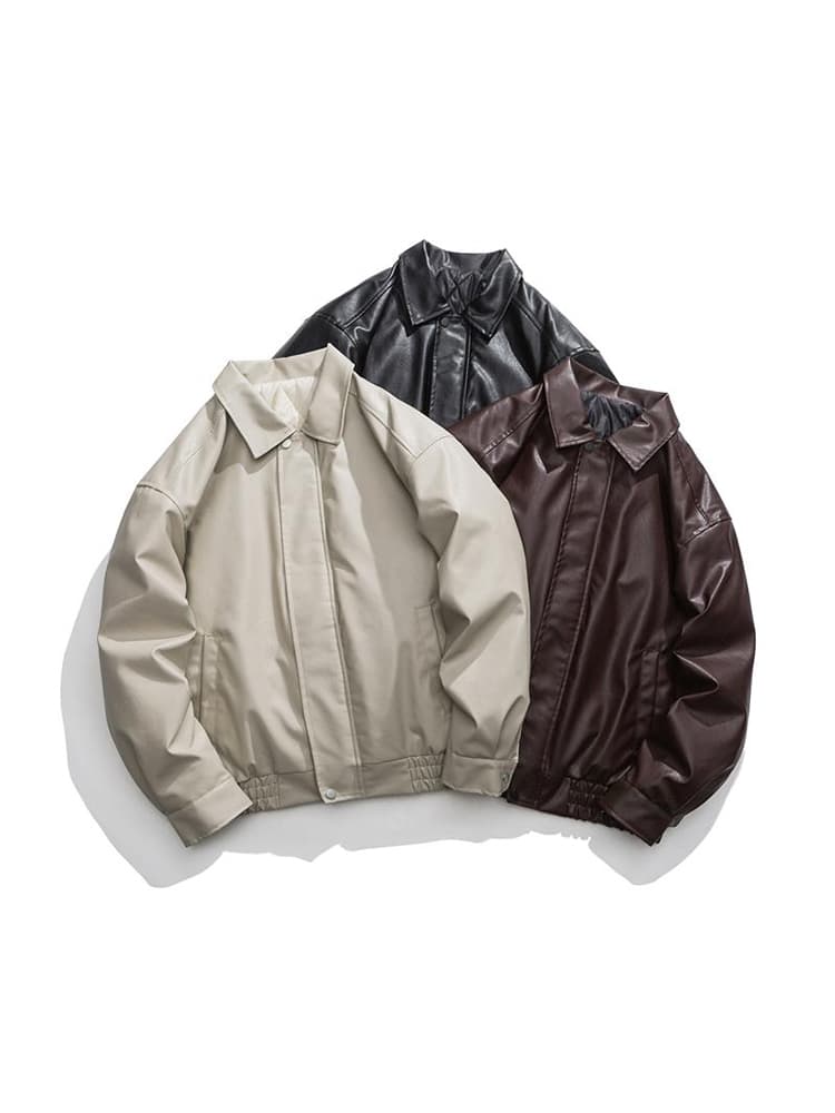 50代メンズファッション　アウター　本革のような上質な風合い【ブルゾンジャケット・革ジャン】