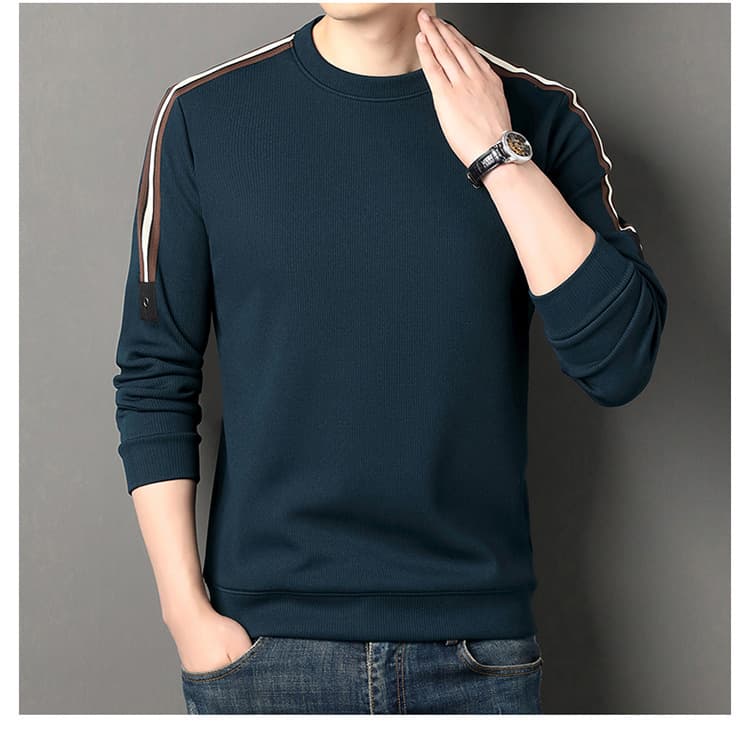 50代メンズファッション トップス ラインデザイン 【リブ編み長袖カットソー】