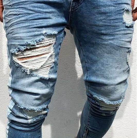 50代メンズファッション サイドライン入り【ダメージデニムパンツ】
