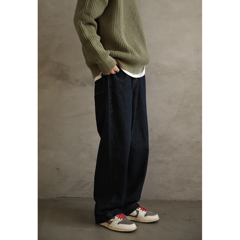 50代メンズファッション パンツ/ズボン ゆとりのあるストレート デニムパンツ