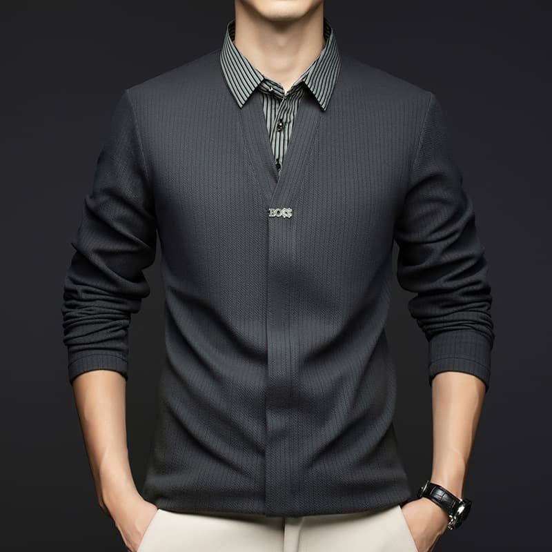 50代メンズファッション トップス 上質リブニット縮緬【デザインセーター】