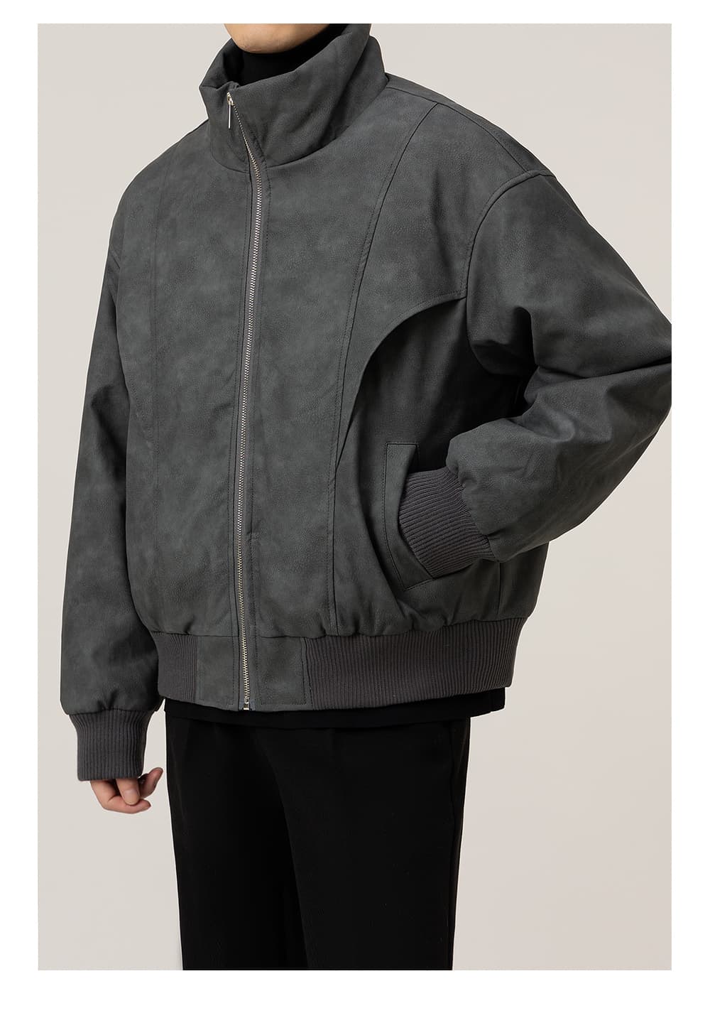 50代メンズファッション アウター スエード調 バルカラーブルゾン