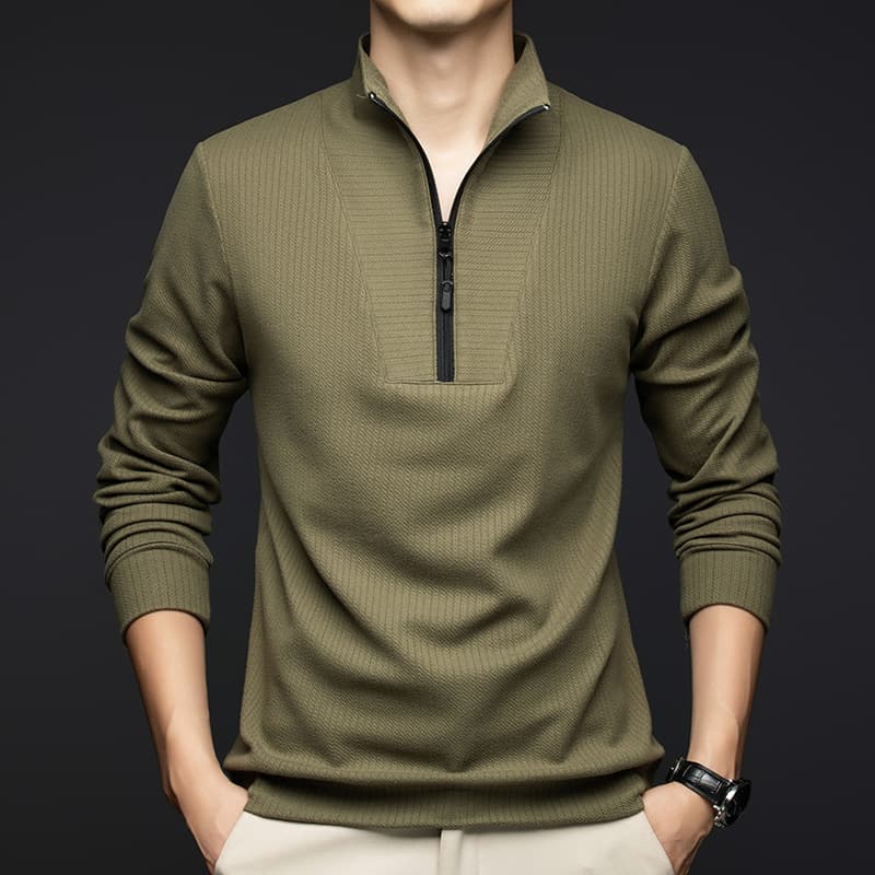50代メンズファッション　インナートップスに上質リブ編み 【ハーフジップシャツ】4カラー　