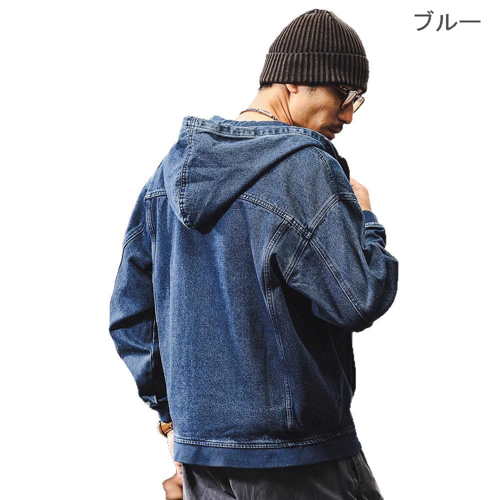 50代メンズファッション　【デニムフード付きジャケット】