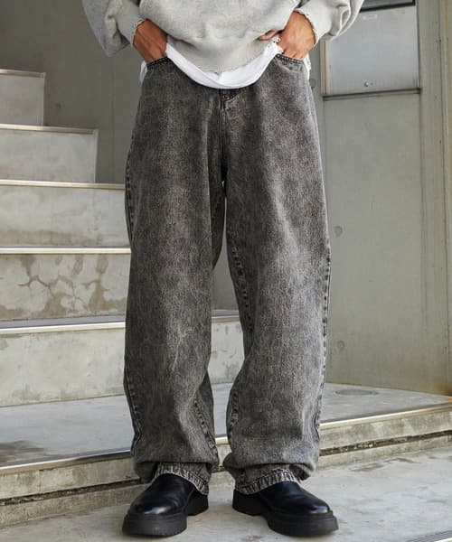 50代メンズファッション パンツ/ズボン ゆったりデニムワイドパンツ