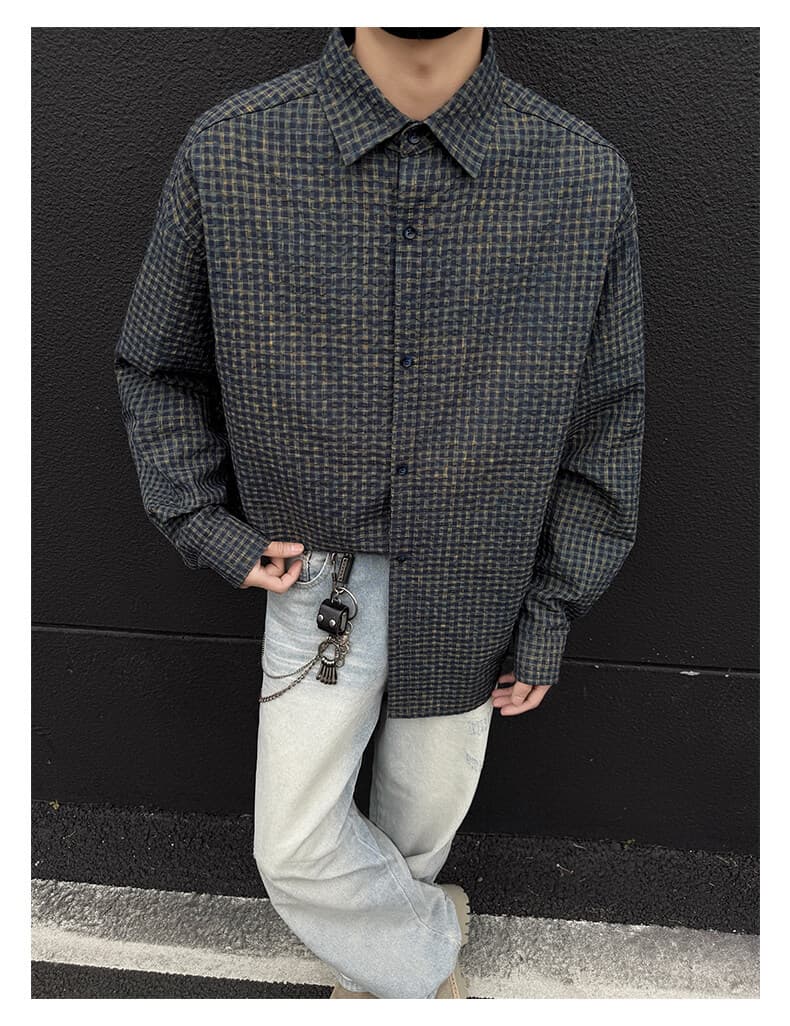 50代メンズファッション 【大人の格子柄長袖シャツ】 全3色展開