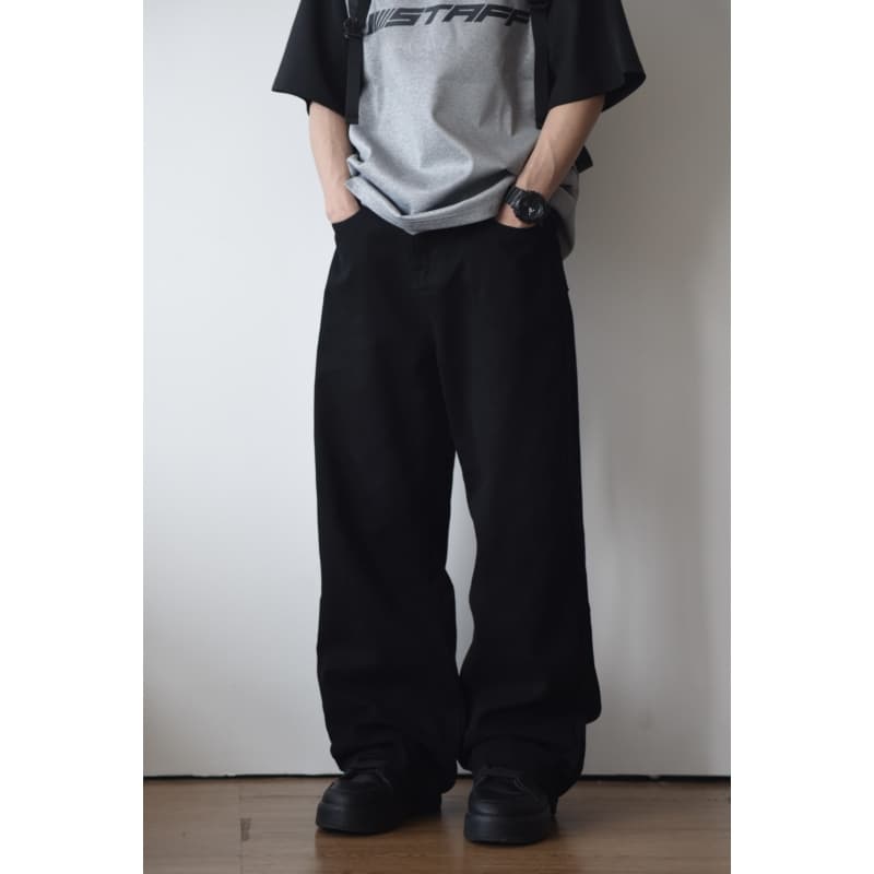 50代メンズファッション パンツ/ズボン ゆったりワイドストレートパンツ