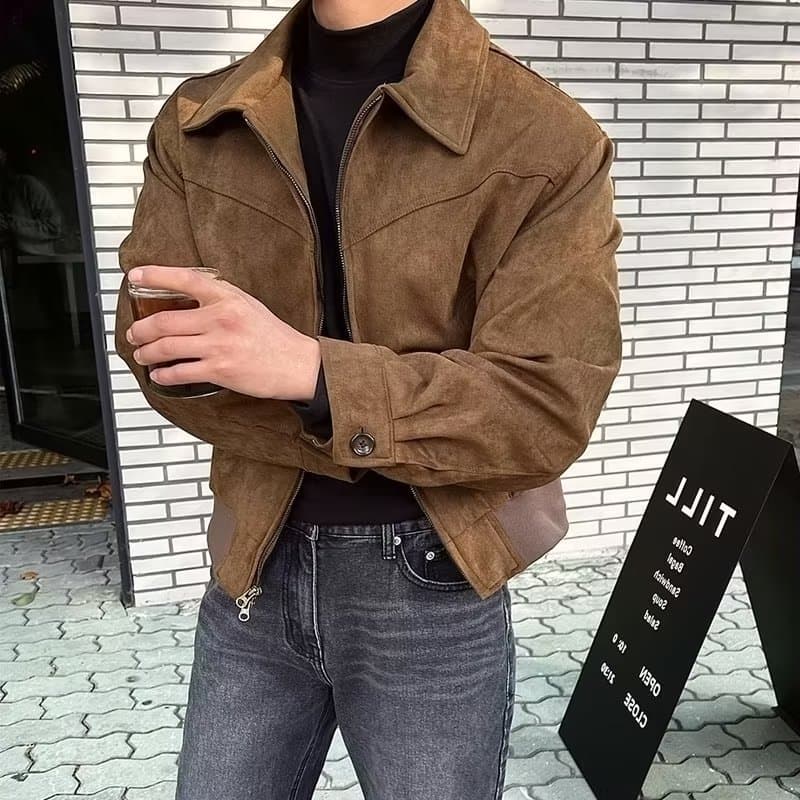 50代メンズファッション 【スエード調ショート寸ライダースジャケット】