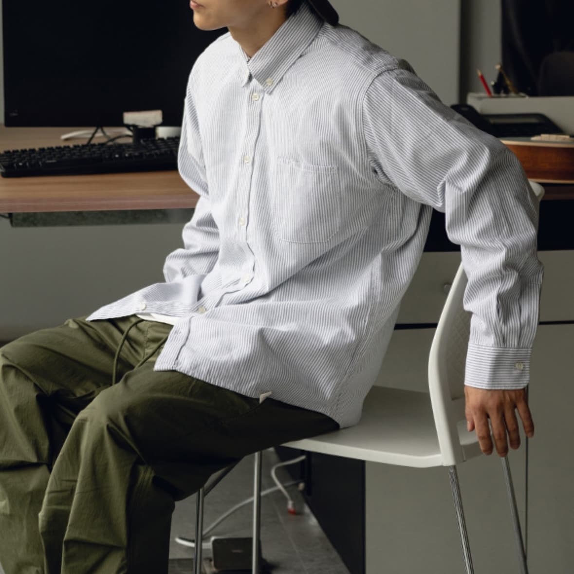 50代メンズファッション アウター 上質縦縞柄ゆったりシルエット【ボタンダウンシャツ】