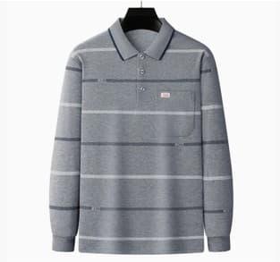 50代メンズファッション ボーダーデザイン 【ポケットあり長袖ポロシャツ】4カラー