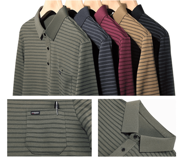 50代メンズファッション トップス 上品な【ボーダー柄 長袖ポロシャツ】