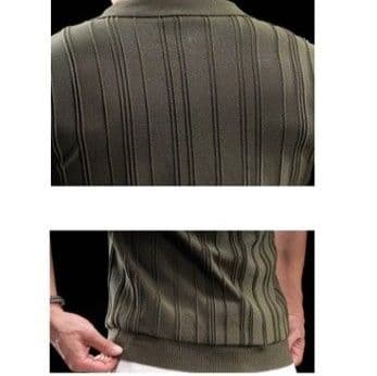50代メンズファッション 上品ストライプ 【ハーフジップポロシャツ】3カラー